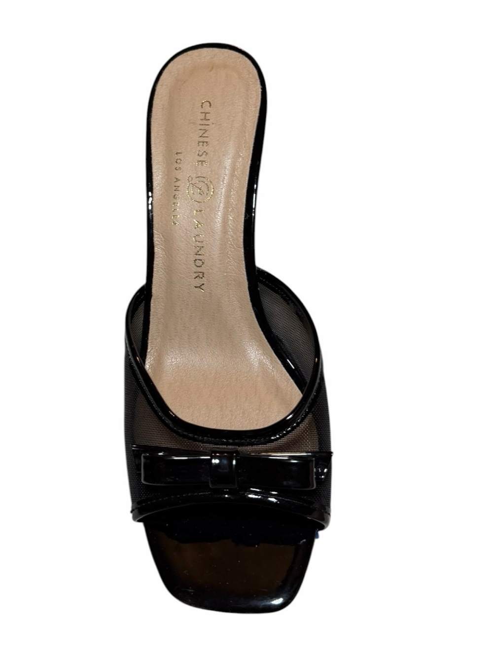 Chinese Laundry Black Mesh Bow Kitten Heel Mules Size 6